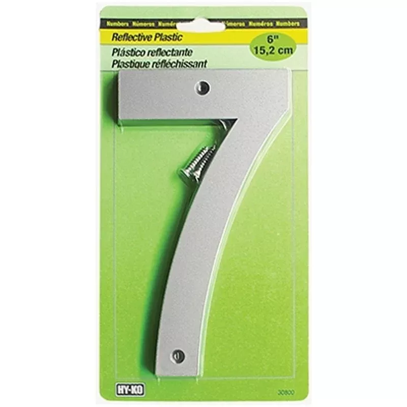 Hy-Ko 30800 Series 30807 Reflective Sign, Character: 7, 6 in H Character, Black/Silver Character, Plastic (Pack of 5)