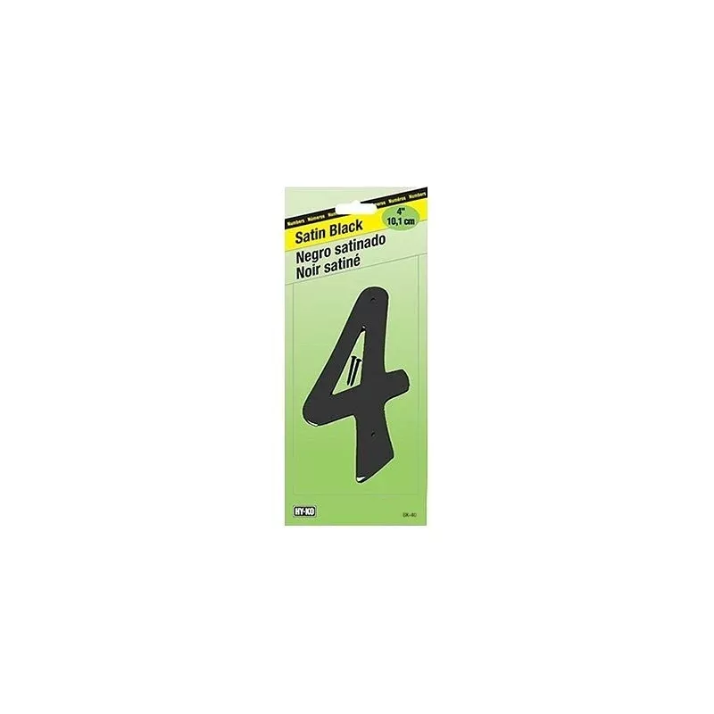 Hy-Ko BK-40/4 House Number, Character: 4, 4 in H Character, Black Character, Zinc (Pack of 5)