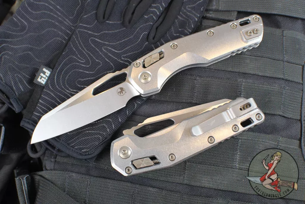 Marfione Select- M.S.I. Ram-Lok Folder- Smooth Stonewash Finished Titanium Handle- Stonewash Plain Edge Blade- Blue Backspacer 210-10 MS2