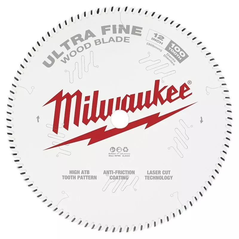 Milwaukee 48-40-1228 Circular Saw Blade, 12 in Dia, 1 in Arbor, 100-Teeth, Carbide Cutting Edge