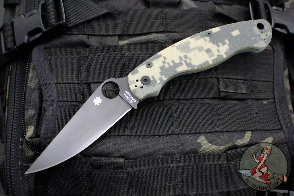 Spyderco Military Folding Knife- Modified Clip Point- Digital Camo G-10 with Black Blade C36GPCMOBK2